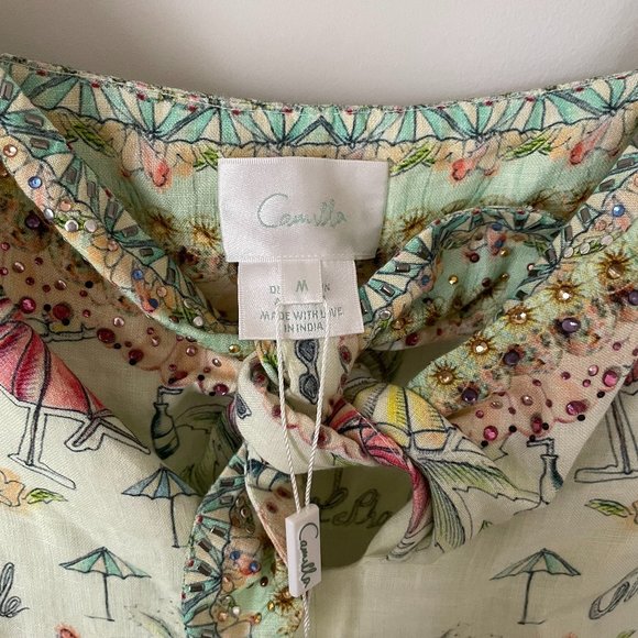 🌸HOST PICK🌸 CAMILLA Short Dress With Tie Front Sundowners M AU 12 Linen Summer - Picture 8 of 13